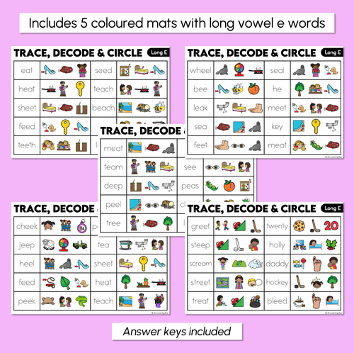 Resource preview 3 for Trace, Decode & Circle - Long Vowel E Words - Decodable Word Mats