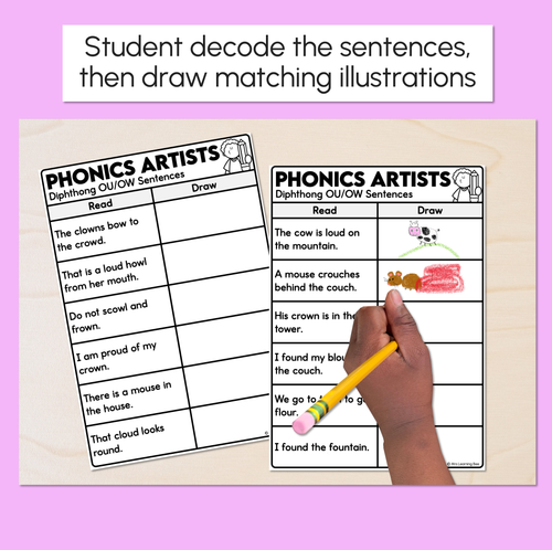 Resource preview 2 for Phonics Artists - Diphthongs OU OW Words - Decodable Sentences Activity