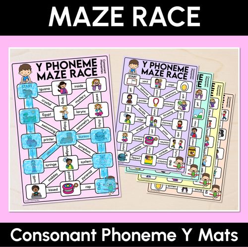 Resource preview 1 for Consonant Phoneme Y Words Maze Race - Consonant Y Words Mats