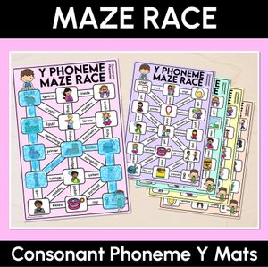 Consonant Phoneme Y Words Maze Race - Consonant Y Words Mats