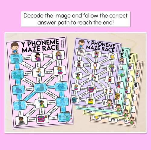 Resource preview 2 for Consonant Phoneme Y Words Maze Race - Consonant Y Words Mats
