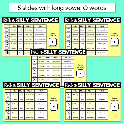 Resource preview 2 for Decodable Sentences with Long Vowel O Sounds - DIGITAL Roll a Silly Sentence