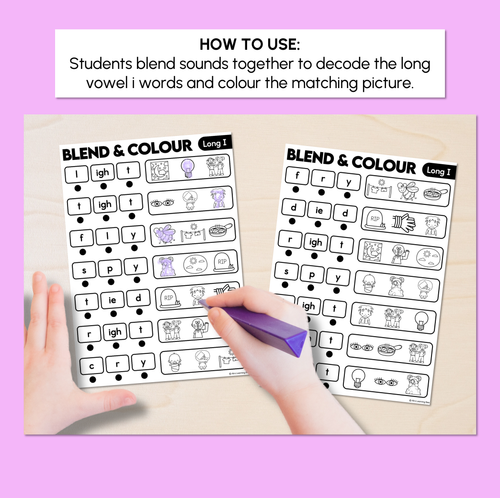 Resource preview 2 for Blend & Colour - Long Vowel I Words Blending Worksheets