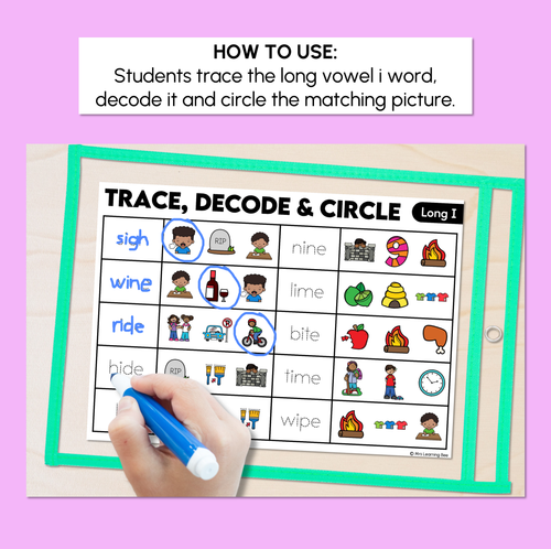 Resource preview 2 for Trace, Decode & Circle - Long Vowel I Words - Decodable Word Mats
