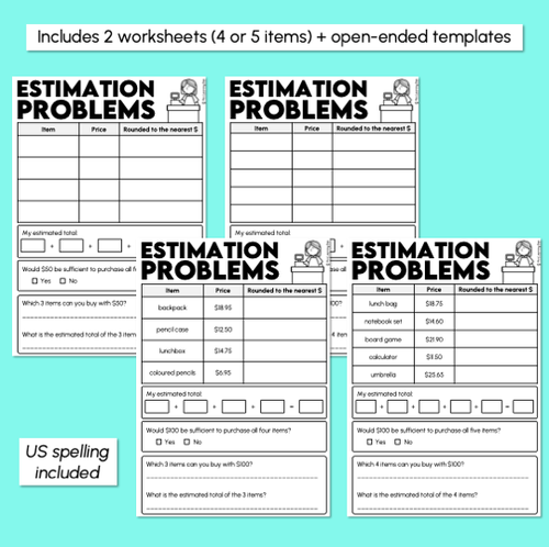 Resource preview 3 for Solving Estimation Money Problems Worksheets