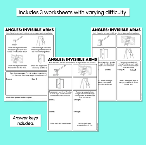 Resource preview 3 for Identifying Angles with Invisible Arms Worksheets - Vertex, Arms and Invisible Arms