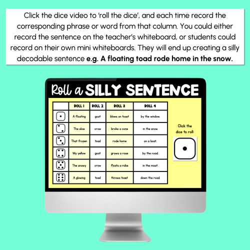 Resource preview 3 for Decodable Sentences with Long Vowel O Sounds - DIGITAL Roll a Silly Sentence
