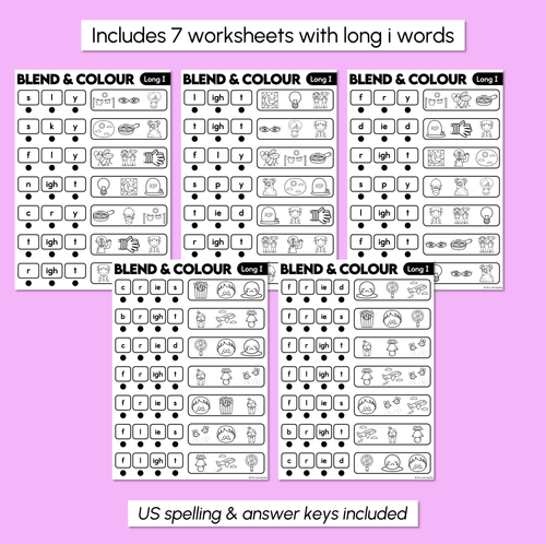Resource preview 3 for Blend & Colour - Long Vowel I Words Blending Worksheets
