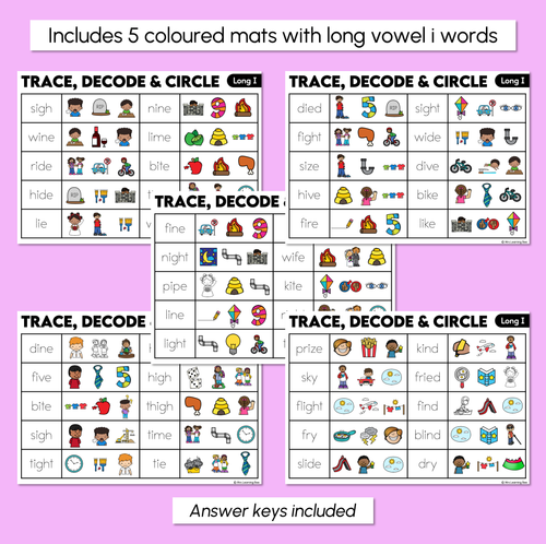 Resource preview 3 for Trace, Decode & Circle - Long Vowel I Words - Decodable Word Mats