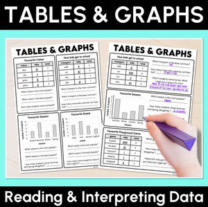 Tables & Graphs - Reading & Interpreting Data Worksheets