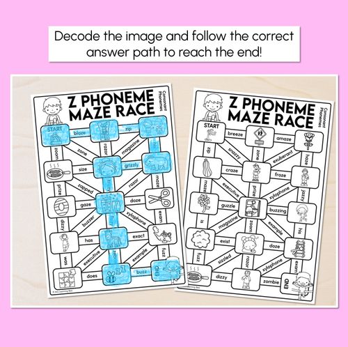 Resource preview 2 for Consonant Phoneme Z Words Maze Race - Consonant Z Words Worksheets
