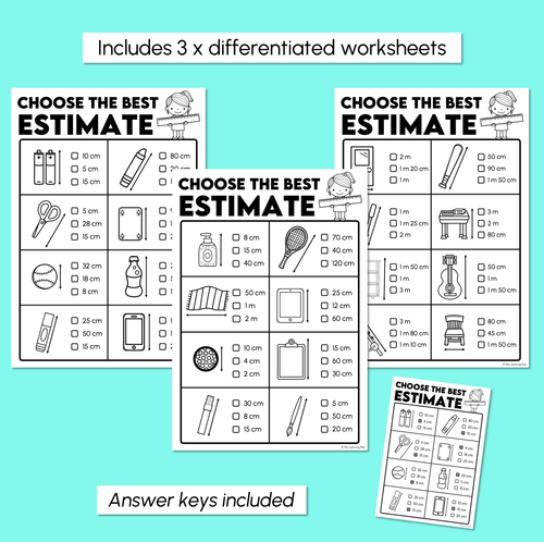 Resource preview 3 for Choose the Best Length Estimate - Estimating Length Worksheets