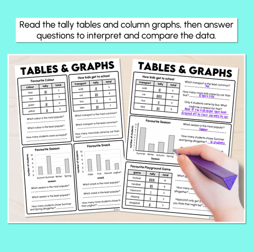 Resource preview 2 for Tables & Graphs - Reading & Interpreting Data Worksheets