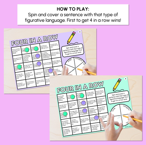 Resource preview 2 for Figurative Language - Four in a Row Spinner Game