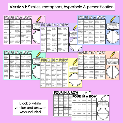 Resource preview 3 for Figurative Language - Four in a Row Spinner Game
