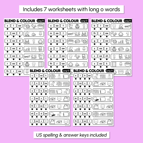 Resource preview 3 for Blend & Colour - Long Vowel O Words Blending Worksheets