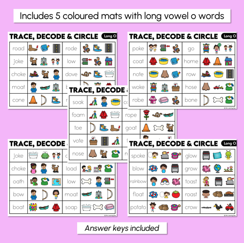 Resource preview 3 for Trace, Decode & Circle - Long Vowel O Words - Decodable Word Mats