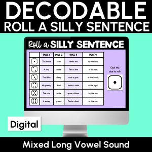 Decodable Sentences with Mixed Long Vowel Sounds - DIGITAL Roll a Silly Sentence
