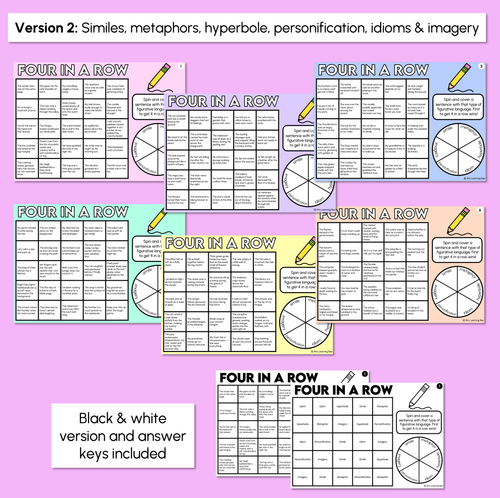 Resource preview 4 for Figurative Language - Four in a Row Spinner Game