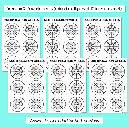 Resource preview 4 for Multiplication Wheels Worksheets - Multiply by Multiples of 10