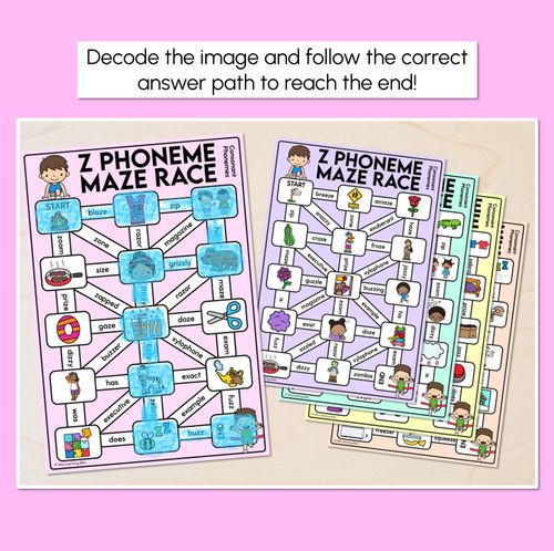 Resource preview 2 for Consonant Phoneme Z Words Maze Race - Consonant Z Words Mats