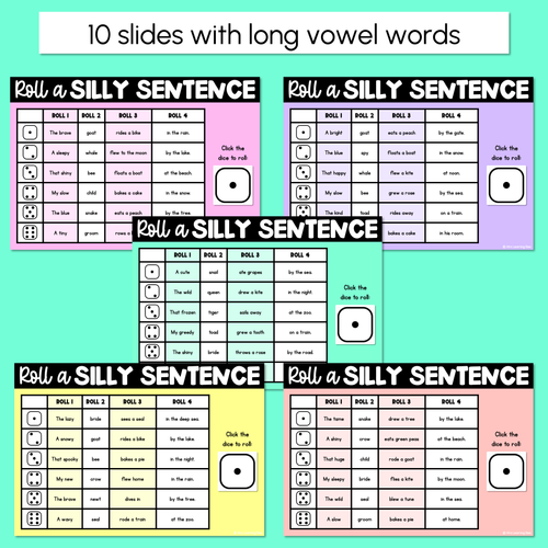 Resource preview 2 for Decodable Sentences with Mixed Long Vowel Sounds - DIGITAL Roll a Silly Sentence