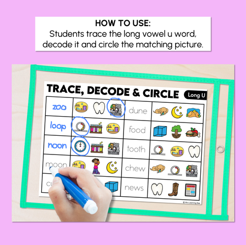 Resource preview 2 for Trace, Decode & Circle - Long Vowel U Words - Decodable Word Mats