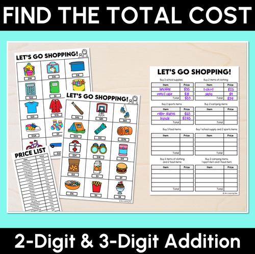 Resource preview 1 for Find the Total Cost - 2-Digit & 3-Digit Addition Activity