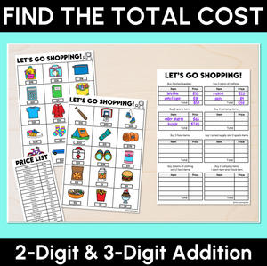 Find the Total Cost - 2-Digit & 3-Digit Addition Activity
