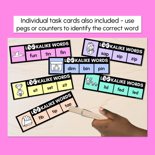 Resource preview 3 for LOOKALIKE WORDS with CVC Words - Short I CVC Words - Task Cards & Printables