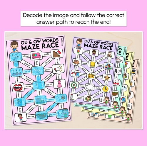 Resource preview 2 for Diphthong OU OW Words Maze Race - Diphthong OU OW Words Mats