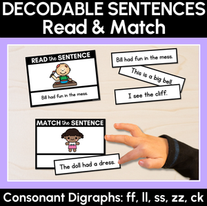 LL SS FF ZZ CK Decodable Sentences - Read and Match