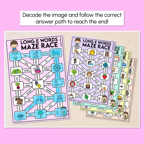 Resource preview 2 for Long Vowel E Words Maze Race - Long Vowel E Words Mats