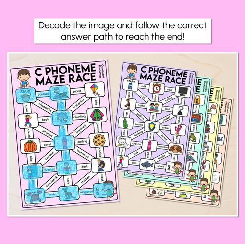 Resource preview 2 for Consonant Phoneme C Words Maze Race - Consonant C Words Mats