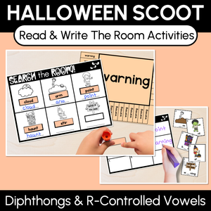 Halloween Scoot - Halloween-Themed Read the Room & Write the Room - Diphthongs & R-Controlled Vowels