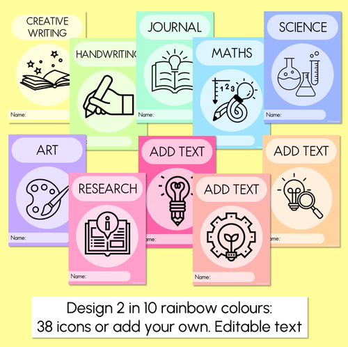 Resource preview 3 for Rainbow Book Covers - Editable - A4 Portrait