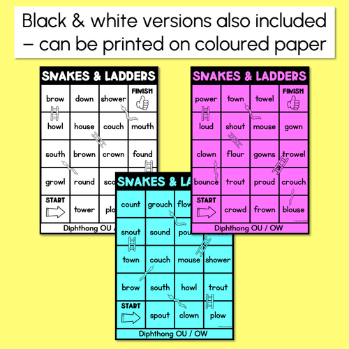 Resource preview 3 for Phonics Game for Diphthong OU / OW Words - Snakes & Ladders