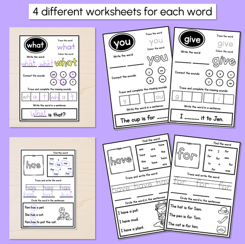 Resource preview 3 for High Frequency Words Worksheets - Heart Word Print & Go Activities