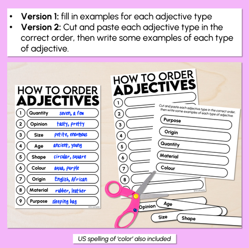 Resource preview 2 for Order of Adjectives – Student Templates