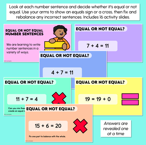 Resource preview 2 for Equal or Not Equal Number Sentences - Activity Slides