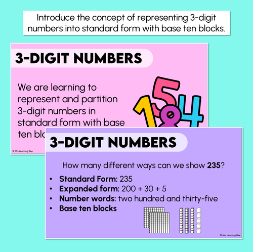 Resource preview 2 for Representing 3-Digit Numbers with Base Ten Blocks - Teaching Slides
