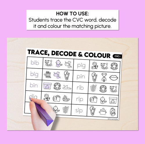 Resource preview 2 for Trace, Decode & Colour - CVC I Words Worksheets