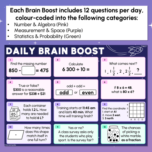 Resource preview 2 for Year 4 Maths Review - Daily Brain Boosts - Set 1