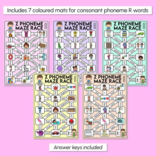 Resource preview 3 for Consonant Phoneme Z Words Maze Race - Consonant Z Words Mats