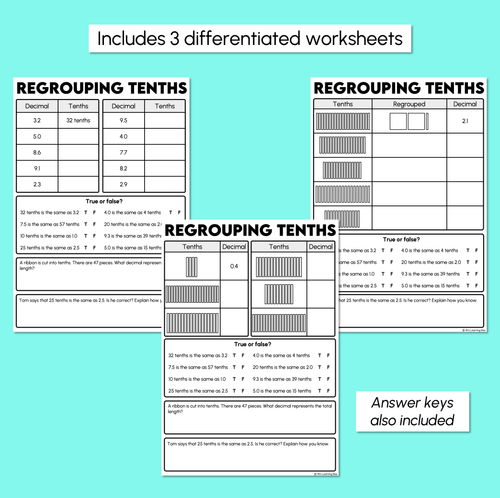 Resource preview 3 for Regrouping Tenths - Decimals Worksheet