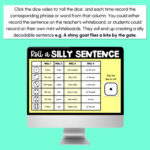 Resource preview 3 for Decodable Sentences with Mixed Long Vowel Sounds - DIGITAL Roll a Silly Sentence