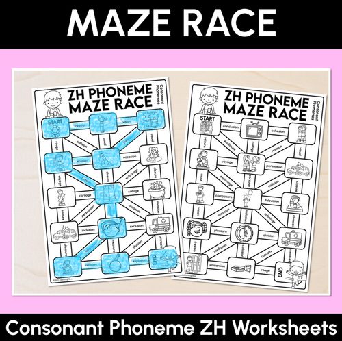 Resource preview 1 for Consonant Phoneme ZH Words Maze Race - Consonant ZH Words Worksheets