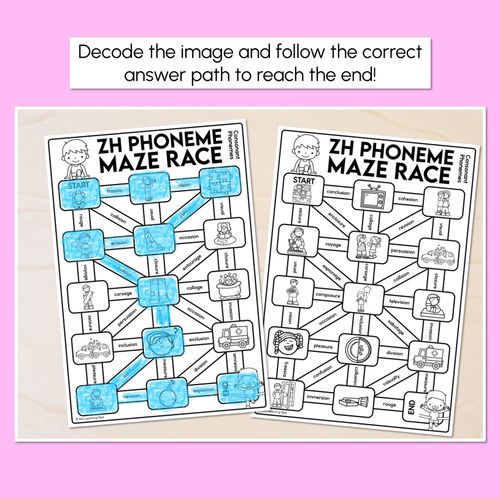 Resource preview 2 for Consonant Phoneme ZH Words Maze Race - Consonant ZH Words Worksheets