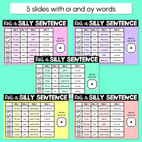 Resource preview 2 for Decodable Sentences with Diphthong OI/OY Words - DIGITAL Roll a Silly Sentence