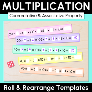 Roll and Rearrange - Multiplication Commutative and Associative Property Templates